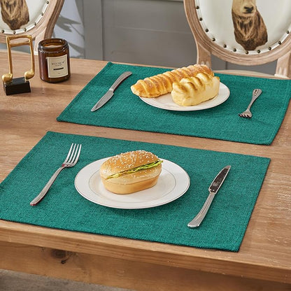 BALCONY & FALCON Placemats Set of 4 Faux Linen Cloth Place Mats Washable Waterproof Wrinkle Resistant Table Placemats for Dining Kitchen Farmhouse Indoor & Outdoor Use(Teal, 13.8”x 17.7”