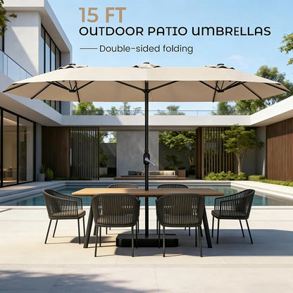 15ft Patio Umbrella with Base, Large Outdoor Double-Sided Rectangle Umbrella | - Image 2