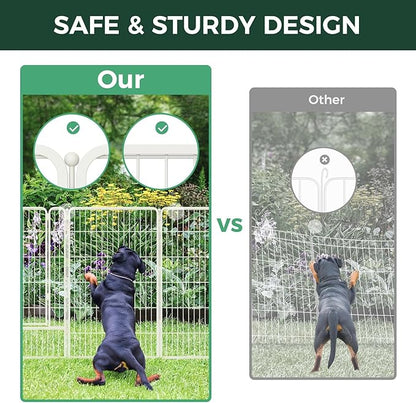 FXW Garden Fence Outdoor for The Yard – 45in(H) x 54.7ft(L) Heavy Duty Metal Animal Barrier for Dog and Rabbit, Decorative Dog Fence, 24 Panels, White
