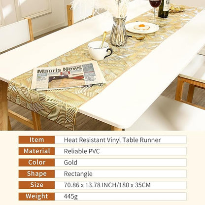 FAVE Gold Table Runner 72 inches Long Heat Resistant Hallowed-Out Vinyl Waterproof Washable Dinning Runner for Wedding, Banquet, Birthday, Party, Restaurant(Gold Rectangle)