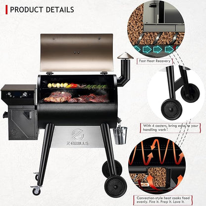 Z GRILLS Upgrade 8 in 1 Wood Pellet Grill & Smoker for Outdoor Cooking, BBQ Grill with PID 3.0 Controller, LCD Screen, 697 sq, Meat Probes, Rain Cover