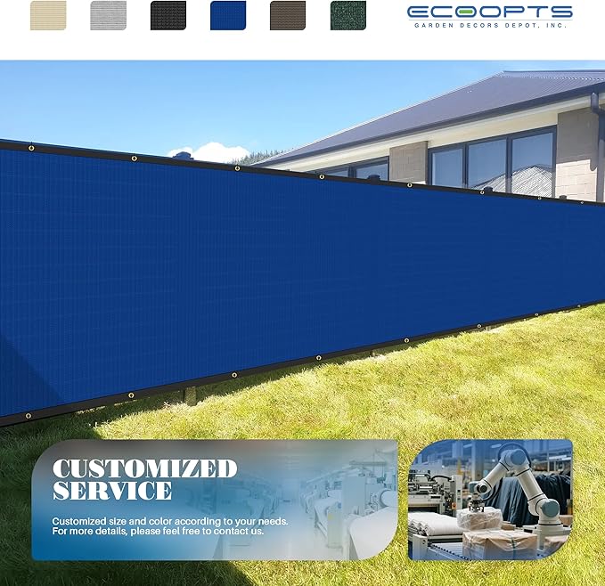 ECOOPTS 4'x82' Privacy Fence Screen Windscreen with Copper Grommets, Fit for Commercial Fence and Residential Garden Outdoor 90% UV Blockage, Cable Zip Ties Included (Blue)