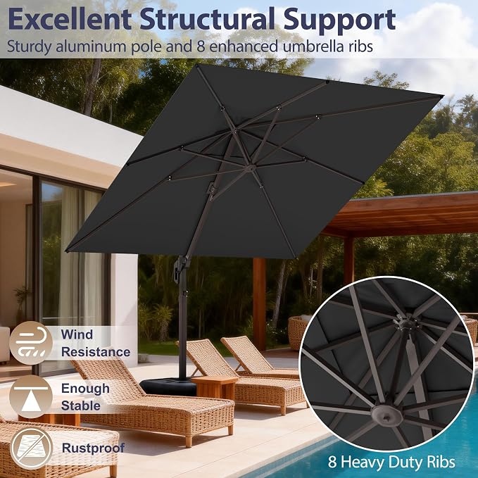10' X 10' Patio Umbrella Cantilever Outdoor Rectangle Umbrella - Image 3