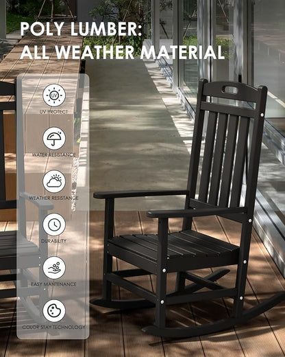 Outdoor Rocking Chair Set of 6, All-Weather Resistant Poly Lumber Rocker Chair - Image 4
