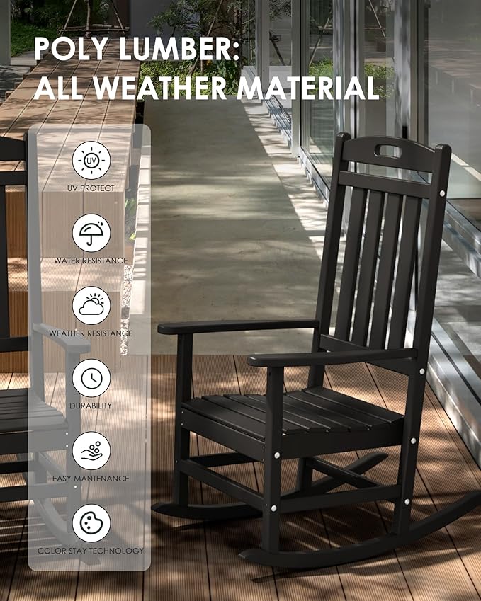 Outdoor Rocking Chair, All-Weather Resistant Poly Lumber Rocker Chair Outdoor - Image 4