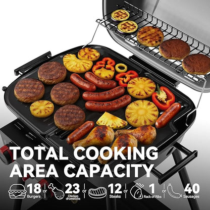 Royal Gourmet GT2003 Portable 2 Burner Propane Gas Grill with Stand and Warming Rack, 2-in-1 Grill Griddle Combo with 17,000 BTUs Output forCamping, Tailgating, Backyard, Gray