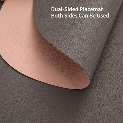 Myir JUN Placemats, Dual-Sided Placemats Waterproof Faux Leather Placemats Set of 4 Place Mats and Coasters Non-Slip Washable Table Mats for Dining Table (Gray Pink, Set of 4)