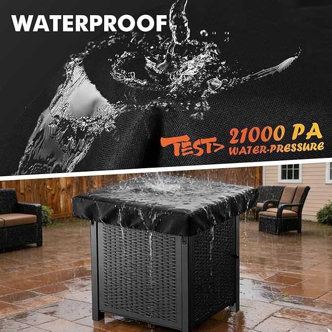 Outdoor Fire Pit Cover Square, Waterproof Fire Pit Cover for 28"-32" Square Fire Pit Tables, Industrial-Grade 3-Layer Structure 600D Fabric, UV Proof & Tear-Resistant Outdoor Firepit Cover