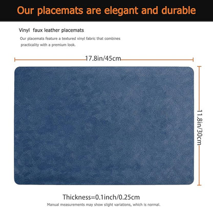 Vinyl Placemats Set of 8 Faux Leather 100% Waterproof Wipeable Washable Place Mats Heat Resistant Easy Clean Non-Slip Table Mats for Indoor Outdoor. (8,Blue)
