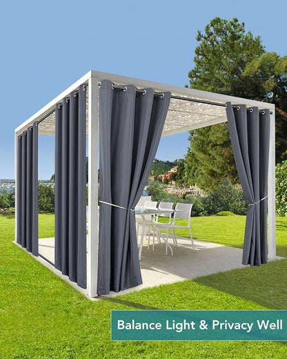 Windproof Outdoor Curtains for Patio Waterproof 4 Pcs 54x108 In Grey | Grommet - Image 5