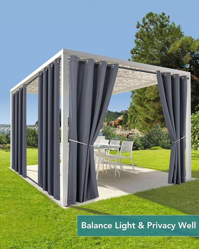 Windproof Outdoor Curtains for Patio Waterproof 4 Pcs 54x84 In Grey | Grommet - Image 5