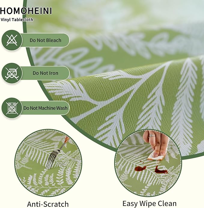 Rectangle Picnic Table Cloth, Elastic Waterproof Fitted Vinyl Tablecloths for 5 Foot Tables, Wipeable Flannel Backed Table Covers for Dining, Camping, Outdoor(Green Leaves,36"x60")