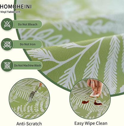 Rectangle Picnic Table Cloth, Elastic Waterproof Fitted Vinyl Tablecloths for 5 Foot Tables, Wipeable Flannel Backed Table Covers for Dining, Camping, Outdoor(Green Leaves,36"x60")