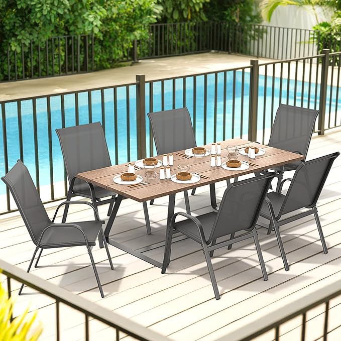 Patio Chairs Set of 6, All Weather Outdoor Dining Chairs | Stackable Dining - Image 2