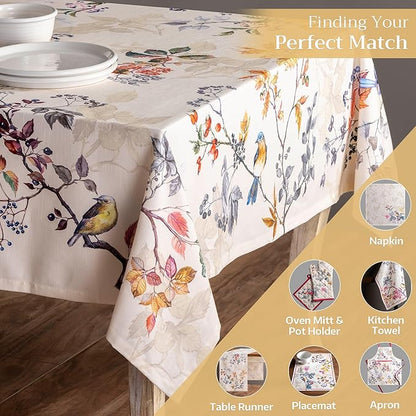 Maison d' Hermine Table Cloth Rectangle Table 100% Cotton 70 x 108 Inches Fall Tablecloth Reusable Everyday Use for Thanksgiving Christmas Decorations Dining Farmhouse Party (Equinoxe - Beige)