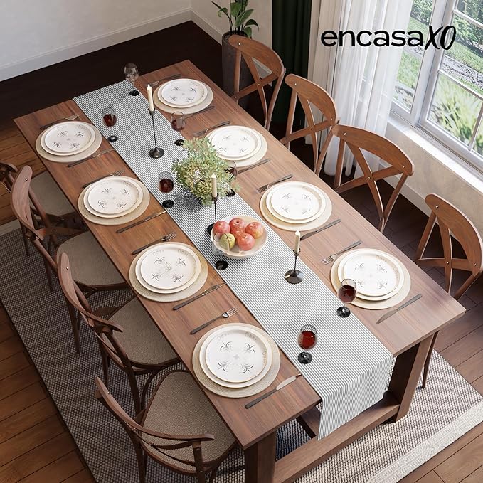 Encasa XO Cotton Dining Table Runner | Ticking Black | Size 13x72 in - Machine Washable & Durable