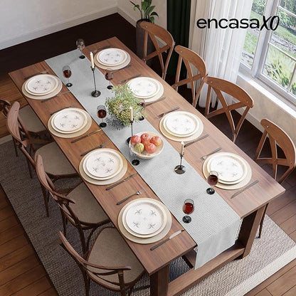 Encasa XO Cotton Dining Table Runner | Ticking Black | Size 13x72 in - Machine Washable & Durable