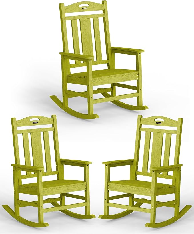Oversized Outdoor Rocking Chairs Set of 3, 380lbs Heavy-Duty Large Patio Rocker by CIOKEA
