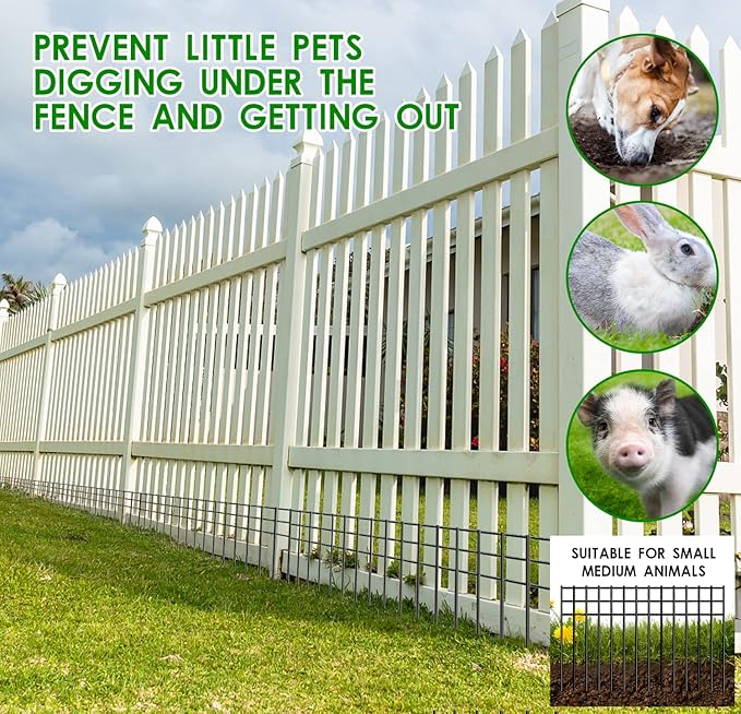 24x15-inch No Dig Animal Barrier Fence, 20 Pack Black Dig Protective Fence with 1.5 inch Spike spacing, Dog/Rabbit/Groundhog Underground Defence, for Outdoor Garden Patio