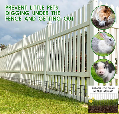 24x15-inch No Dig Animal Barrier Fence, 20 Pack Black Dig Protective Fence with 1.5 inch Spike spacing, Dog/Rabbit/Groundhog Underground Defence, for Outdoor Garden Patio