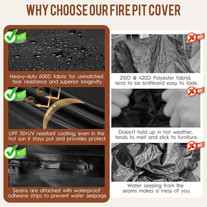 Fire Pit Cover Rectangle Outdoor 42"L x 24"W x 24"H Heavy-Duty Waterproof 600d Oxford Fading Resistant Tear-Resistant Patio Gas Fire Pit Table Cover Coffee Table Cover for 42 Inch Fire Pit Table