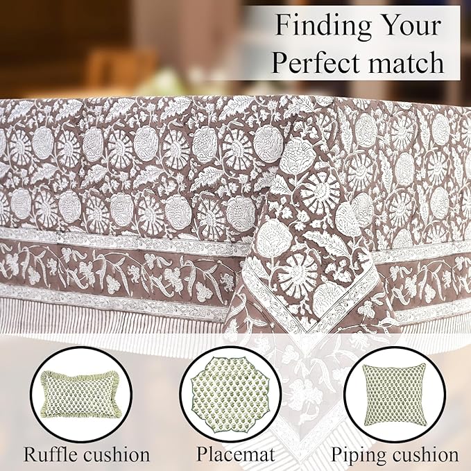 CPC Rustic Brown Tablecloth 100% Cotton 70x118 Inch Indian Block Print Rectangle Table Cover, Table Cloth for Gifting in Weddings, Halloween, Fall, Christmas, Thanksgiving
