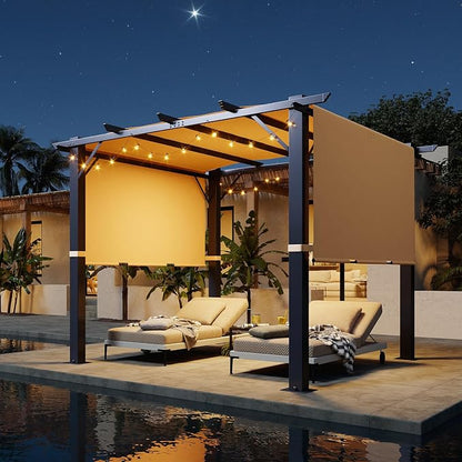 Aoxun 10'x10' Outdoor Retractable Pergola, Heavy Duty Metal Frame Pergola - Image 9