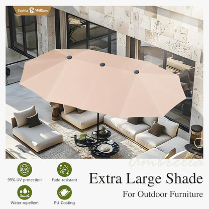 Sophia & William Patio Dining Set with 13ft Double-Sided Patio Umbrella, 8 Piece Metal Outdoor Table Furniture Set with 6 Stackable Chairs, 1 Rectangle Dining Table and 1 Large Beige Umbrella