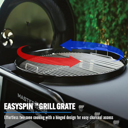 SnS Grills MasterKettle Charcoal Grill and Smoker with Patented Slow ‘N Sear Deluxe Insert, EasySpin Grate for Two-Zone Cooking and Integrated Table, Low ‘N Slow Smoking and BBQing - Black 22-Inch