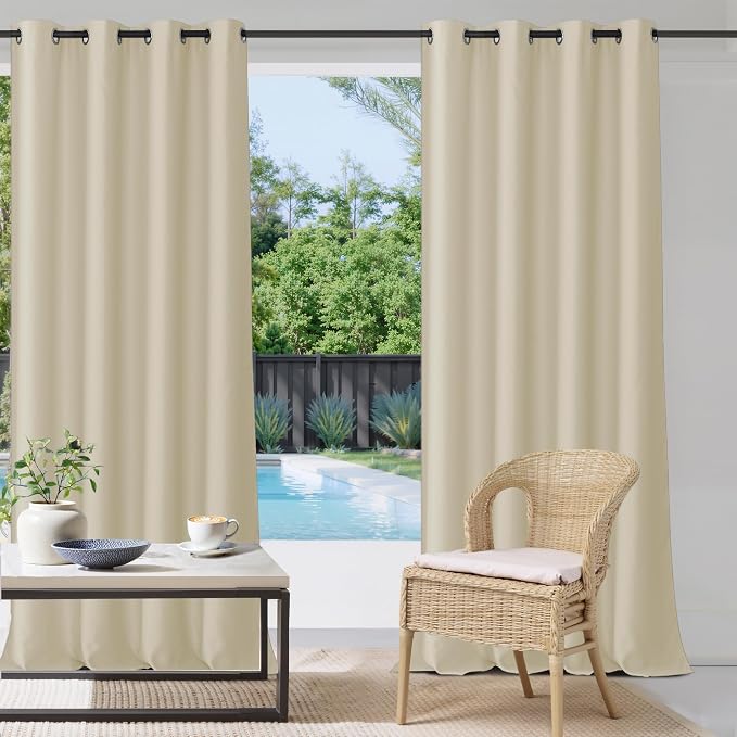 Waterproof Patio Curtains W52 x L95 Inch Natural Beige, 1 Panel | Blackout by StangH