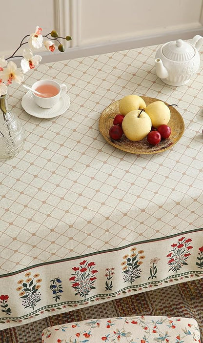 ISAENNE Designer Vintage Linen Floral Long Tablecloth Rectangle,Fall Colorful Modern Table Cloth,Anti-Wrinkle Decor Tablecloths for Dining Thanksgiving Kitchen Christmas,63"*102"-Bertina E
