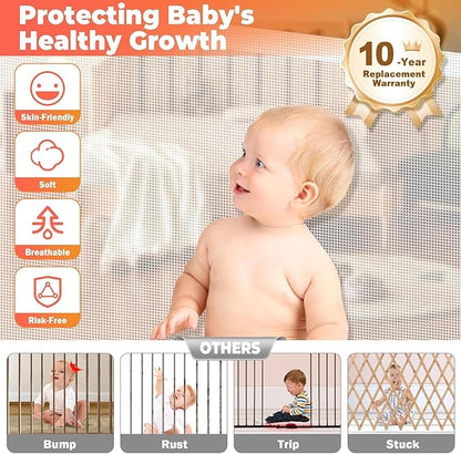 Retractable Baby Gates for Stairs, 55" Wide Retractable Dog Gate Pet Gate, 34" Extra Tall Child Safety Gate Toddler Mesh Gate with Support Rods for Doorways, Hallways, Deck, Porch, Indoor, Outdoor