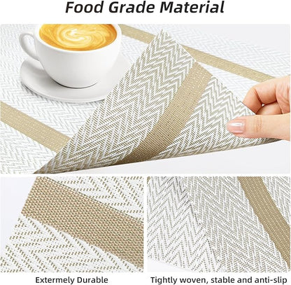Beige Placemats Set of 8 - Heat Resistant Non-Slip Place mats for Dining Table, Washable Durable PVC Vinyl Woven Table Mats (Beige)