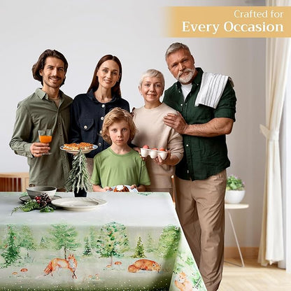 Maison d' Hermine Table Cloth Rectangle Table 100% Cotton 70 x 140 Inches Fall Tablecloth Reusable Everyday Use for Thanksgiving Christmas Decorations Dining Farmhouse Party (Winter Mornings)