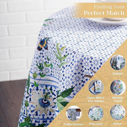 Maison d' Hermine Table Cloth Round Table 100% Cotton 63 Inches Tablecloth Reusable Decorative Everyday Use for Dining Room, Farmhouse, Home, Party, Festive & Wedding Spring Summer - Passiflora