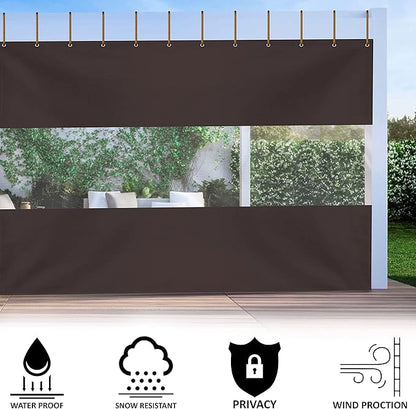 Covers & All Outdoor Clear Panel Curtain, 12 oz Vinyl Outdor Curtains for Patio, Waterproof & Weather Resistant Tarp with Brass Grommets for Pergola, Porch, Gazebos, Balcony (10'H x 9'W feet, Coffee)