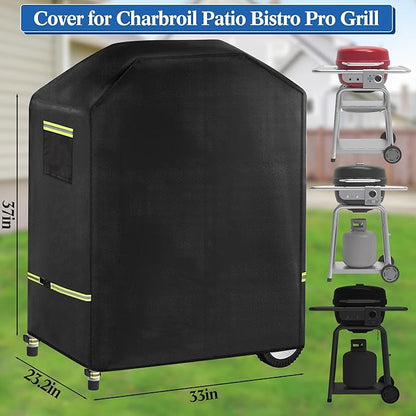 Grill Cover, 600D Heavy Duty Waterproof Small BBQ Grilling Cover with Reflective Straps and Handles, Compatible for Weber Charbroil Bistro Pro Electric Grill & Griddle, L33*W23.2*H37