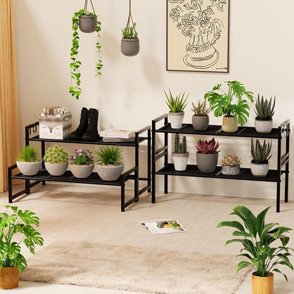 2-Tier Metal Plant Stand, Stackable Heavy Duty Flower Rack | 2-tier tall design - Image 5