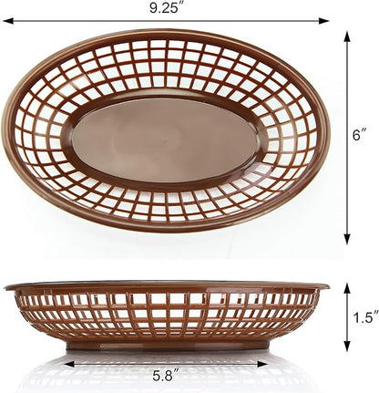 New Star Foodservice 44102 Fast Food Baskets, 9 1/4-Inch x 6-Inch Oval, Set of 12, Brown