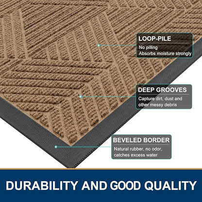 Smiry Front Door Mat Outside Entrance, Heavy Duty Sturdy Natural Rubber Doormat, Trap Dirt and Moisture, Easy Clean Low Profile Mats for Indoor Outdoor Entry, Irregular Triangle (36x24, Coffee)