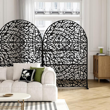 Casaphoria 72" H x 47" W Arched Metal Privacy Screen - Elegant Freestanding Outdoor Screen for Deck, Patio & Balcony - Versatile Decorative Privacy Panels for Home & Garden Use (Black-Net)