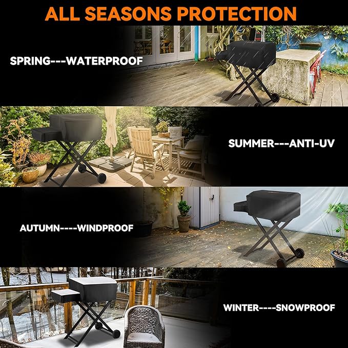 Grill Cover for Onlyfire Grills with Cart and Side Table GS308 GS310 GS342 GS343, Waterproof Grill Cover, Rip-Proof and Anti-UV Barbecue Gas Stove Cover, Black CV701