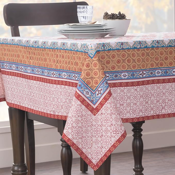 Maison d' Hermine Table Cloth Rectangle Table 100% Cotton 54 x 72 Inches Fall Tablecloth Reusable Everyday Use for Thanksgiving Christmas Decorations Dining Farmhouse Party (Romane)