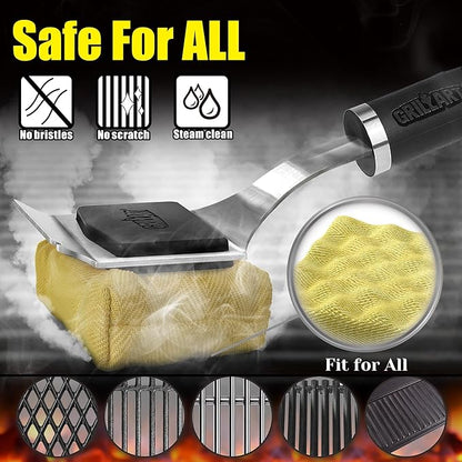 GRILLART Grill Brush for Outdoor Grill Bristle Free - Reinforced Grill Cleaner Scraper BBQ Brush - Replaceable Head Barbecue Grill Cleaning Brush - Safe BBQ Accessories Grill Tools - Gifts for Men/Dad