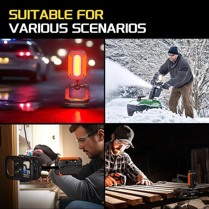 Rechargeable Work Light with Clamp, 3000LM Clip on Lamp with Magnet, Hook, Telescopic Stand, 360° Rotatable Portable LED Clamp Work Light for Boat, Job Site, Workshop, Car, Desk, Bench(1Pack)