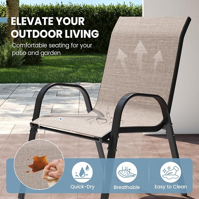 Patio Dining Chairs Set of 4, Stackable Dining Chairs High Back, Breathable - Image 6