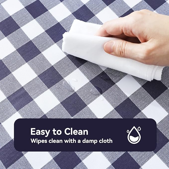Romanstile Rectangle Vinyl Tablecloth, 100% Waterproof Buffalo Gingham Plastic Table Cloth, Heavy Duty Wipeable Checkered Table Covers for Outdoor, Camping, Picnic, Patio - 54 x 108, Navy Blue