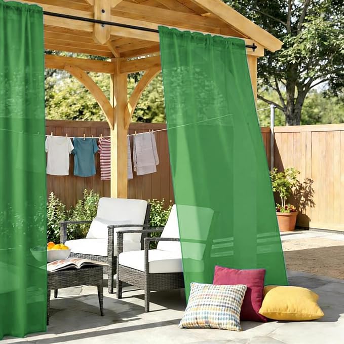 Outdoor Sheer Curtains for Patio Waterproof, 4 Panels Rod Pocket Indoor/Outdoor - Image 2