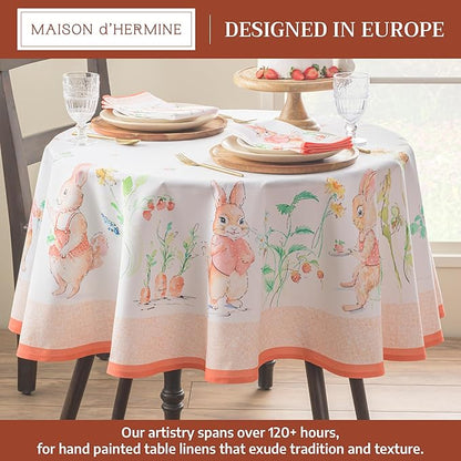 Maison d'Hermine Table Cloth Round Table 100% Cotton Tablecloth for Dining Room, Farmhouse, Home, Hotel, Parties & Wedding - Ideal for Easter Decorations Spring & Summer (Bunny Party, 63" Round)