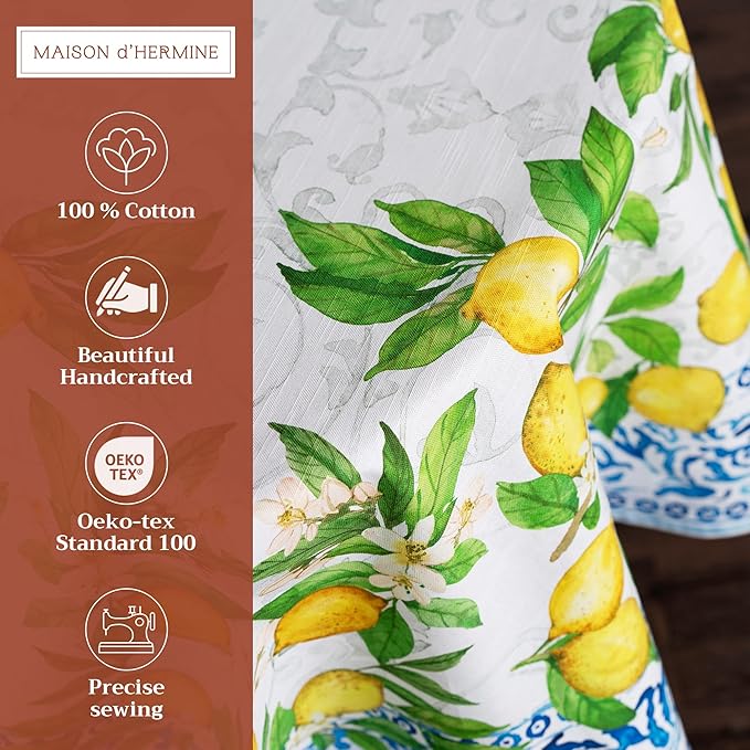 Maison d' Hermine Table Cloth Round Table 100% Cotton 63 Inches Tablecloth Reusable Decorative Everyday Use for Dining Room, Farmhouse, Home, Party, Festive & Wedding Spring Summer - Cedrat
